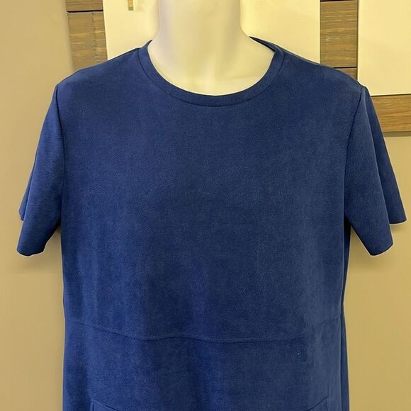Zara Women’s Short Sleeve Pullover Blue Mini Dress w/ Faux Pockets- Size Large - Picture 2 of 10